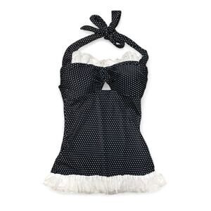 Y2K Black Fitted Polka Dot Halter Tank Top – Size XS